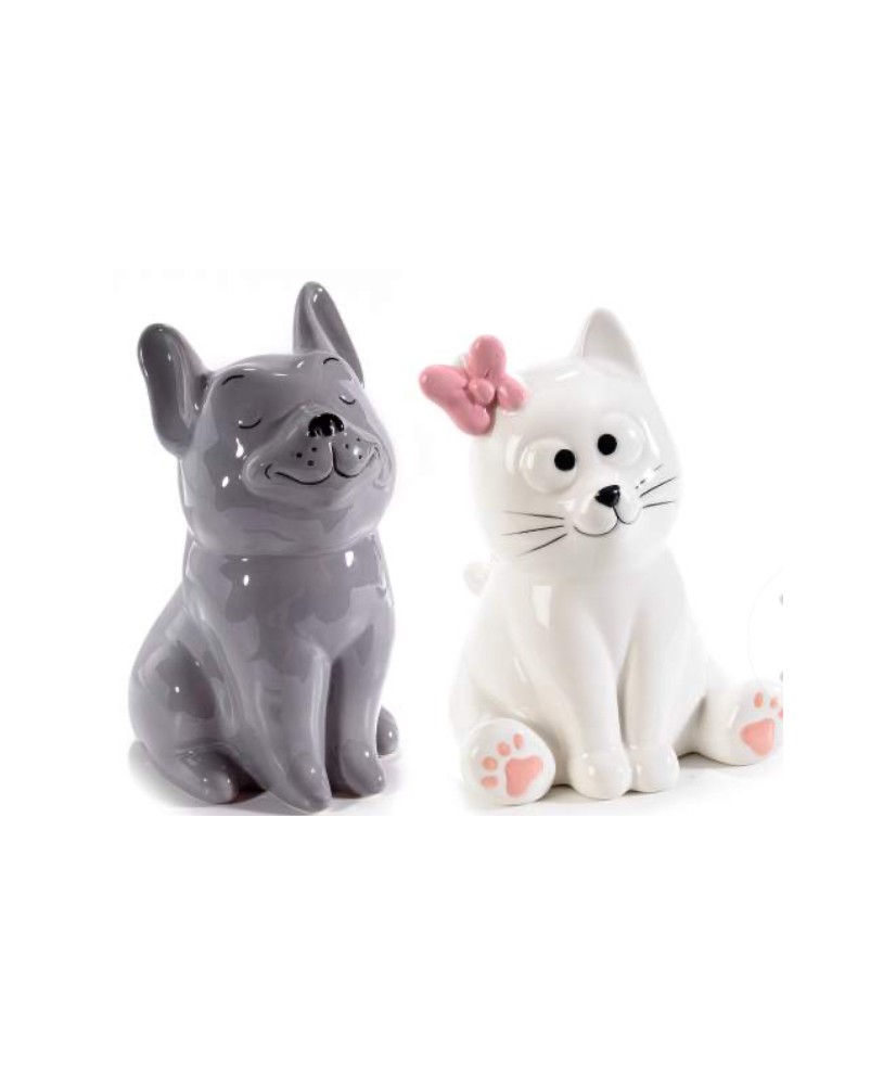 Cane Salvadanaio "Happy cats and dogs" in ceramica colorata